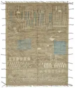 Tribal Modern Dizayn Kahverengi Pamuk Üzerine Yün El Dokuma Halı-279x375