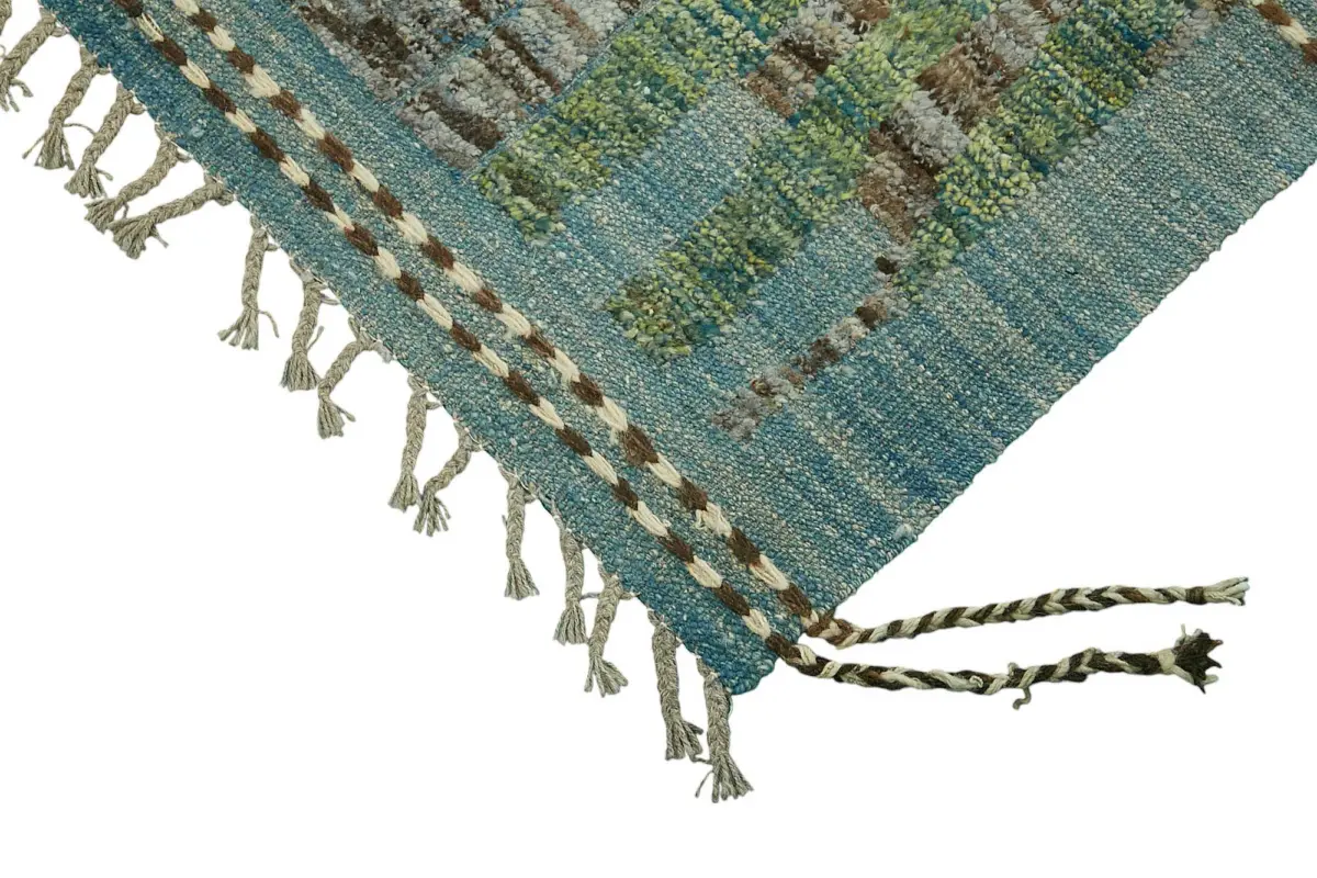 Tribal Modern Dizayn Kahverengi Pamuk Üzerine Yün El Dokuma Halı-295x371 - Görsel 4