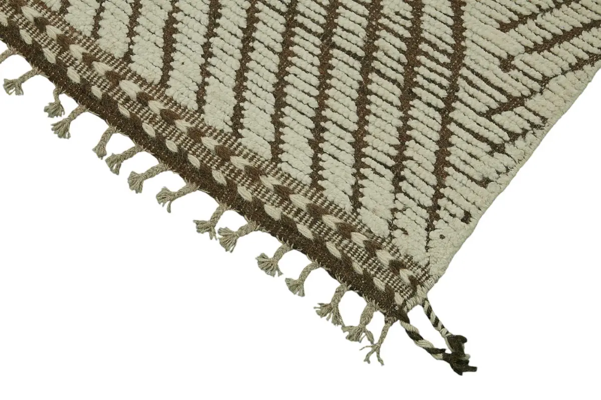 Tribal Modern Dizayn Bej Pamuk Üzerine Yün El Dokuma Halı-272x375 - Görsel 4