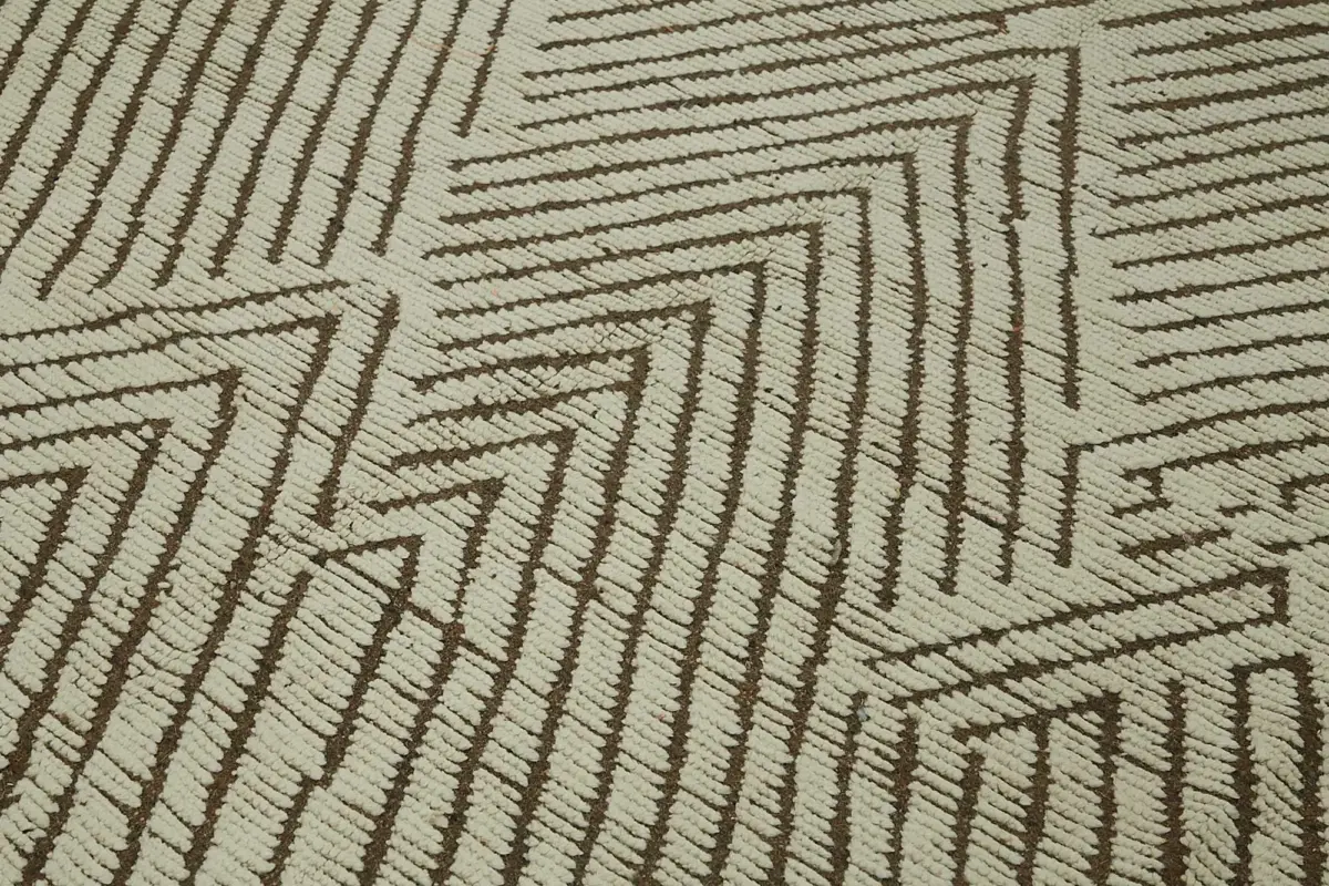 Tribal Modern Dizayn Bej Pamuk Üzerine Yün El Dokuma Halı-272x375 - Görsel 5