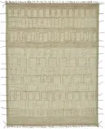 Tribal Modern Dizayn Bej Pamuk Üzerine Yün El Dokuma Halı-277x373