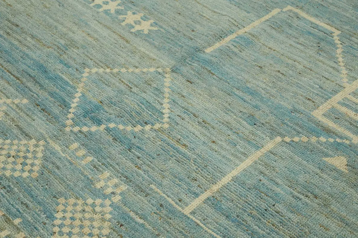 Tribal Modern Dizayn Mavi Pamuk Üzerine Yün El Dokuma Halı-283x376 - Görsel 5