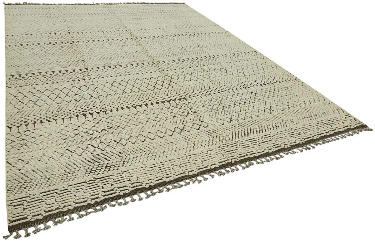 Tribal Modern Dizayn Bej Pamuk Üzerine Yün El Dokuma Halı-278x374 - Görsel 2