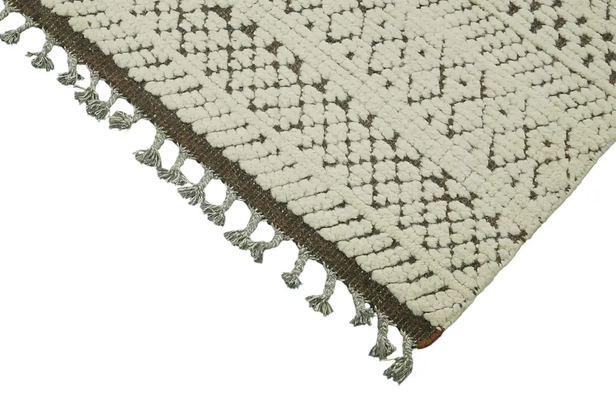 Tribal Modern Dizayn Bej Pamuk Üzerine Yün El Dokuma Halı-278x374 - Görsel 4