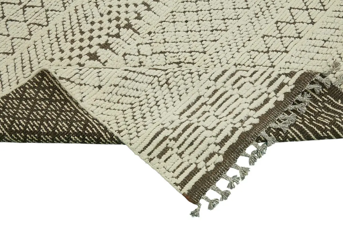 Tribal Modern Dizayn Bej Pamuk Üzerine Yün El Dokuma Halı-278x374 - Görsel 6