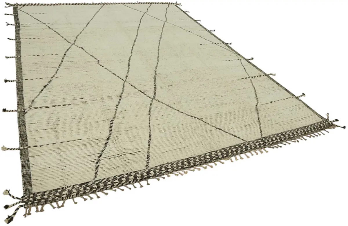Tribal Modern Dizayn Bej Pamuk Üzerine Yün El Dokuma Halı-263x381 - Görsel 2