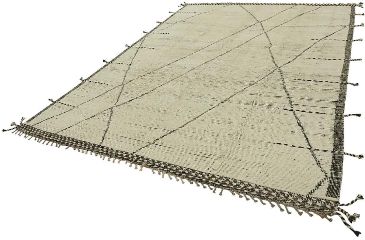 Tribal Modern Dizayn Bej Pamuk Üzerine Yün El Dokuma Halı-263x381 - Görsel 3