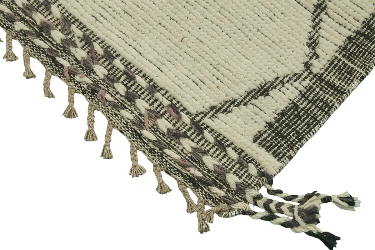 Tribal Modern Dizayn Bej Pamuk Üzerine Yün El Dokuma Halı-263x381 - Görsel 4