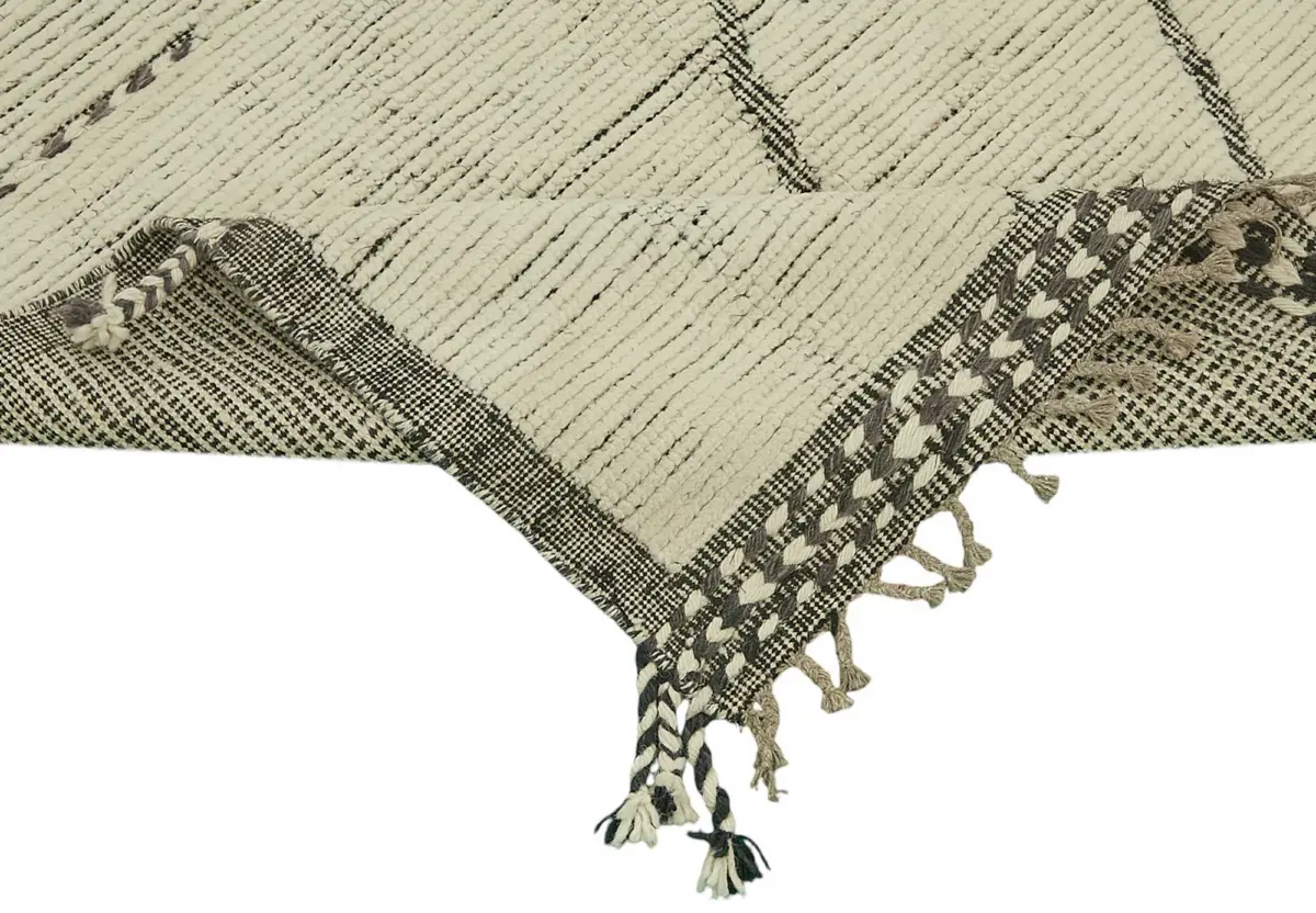 Tribal Modern Dizayn Bej Pamuk Üzerine Yün El Dokuma Halı-263x381 - Görsel 6