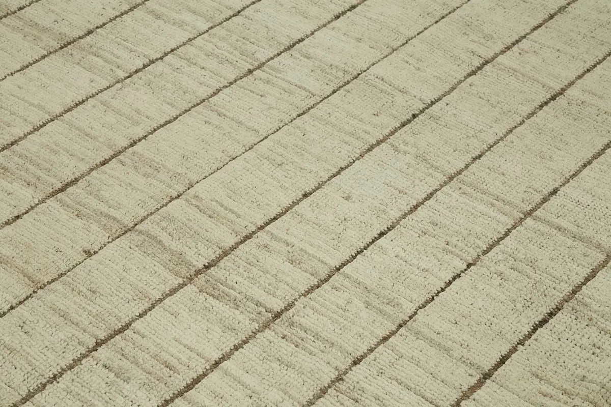 Tribal Modern Dizayn Bej Pamuk Üzerine Yün El Dokuma Halı-284x365 - Görsel 5