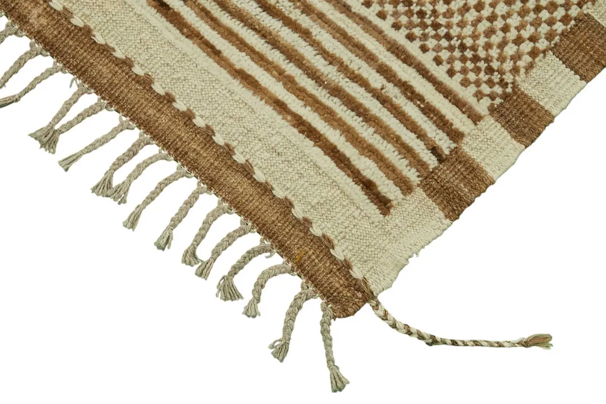 Tribal Modern Dizayn Bej Pamuk Üzerine Yün El Dokuma Halı-280x369 - Görsel 4