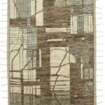 Tribal Modern Dizayn Bej Pamuk Üzerine Yün El Dokuma Halı-286x365