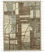 Tribal Modern Dizayn Bej Pamuk Üzerine Yün El Dokuma Halı-286x365