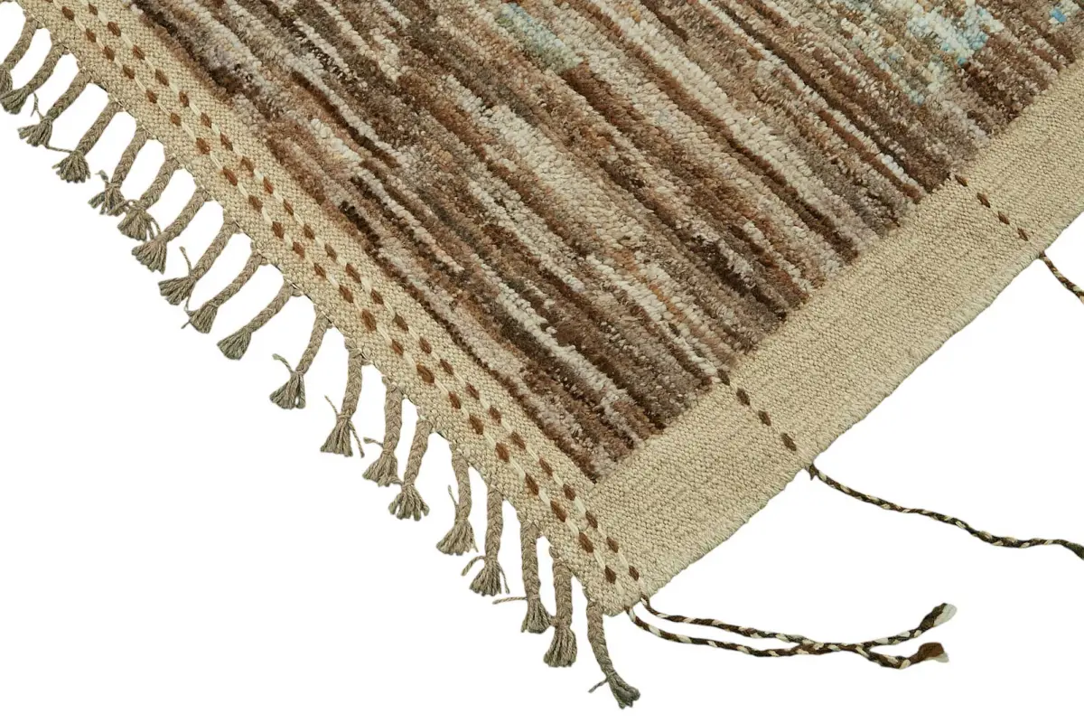Tribal Modern Dizayn Bej Pamuk Üzerine Yün El Dokuma Halı-286x365 - Görsel 4