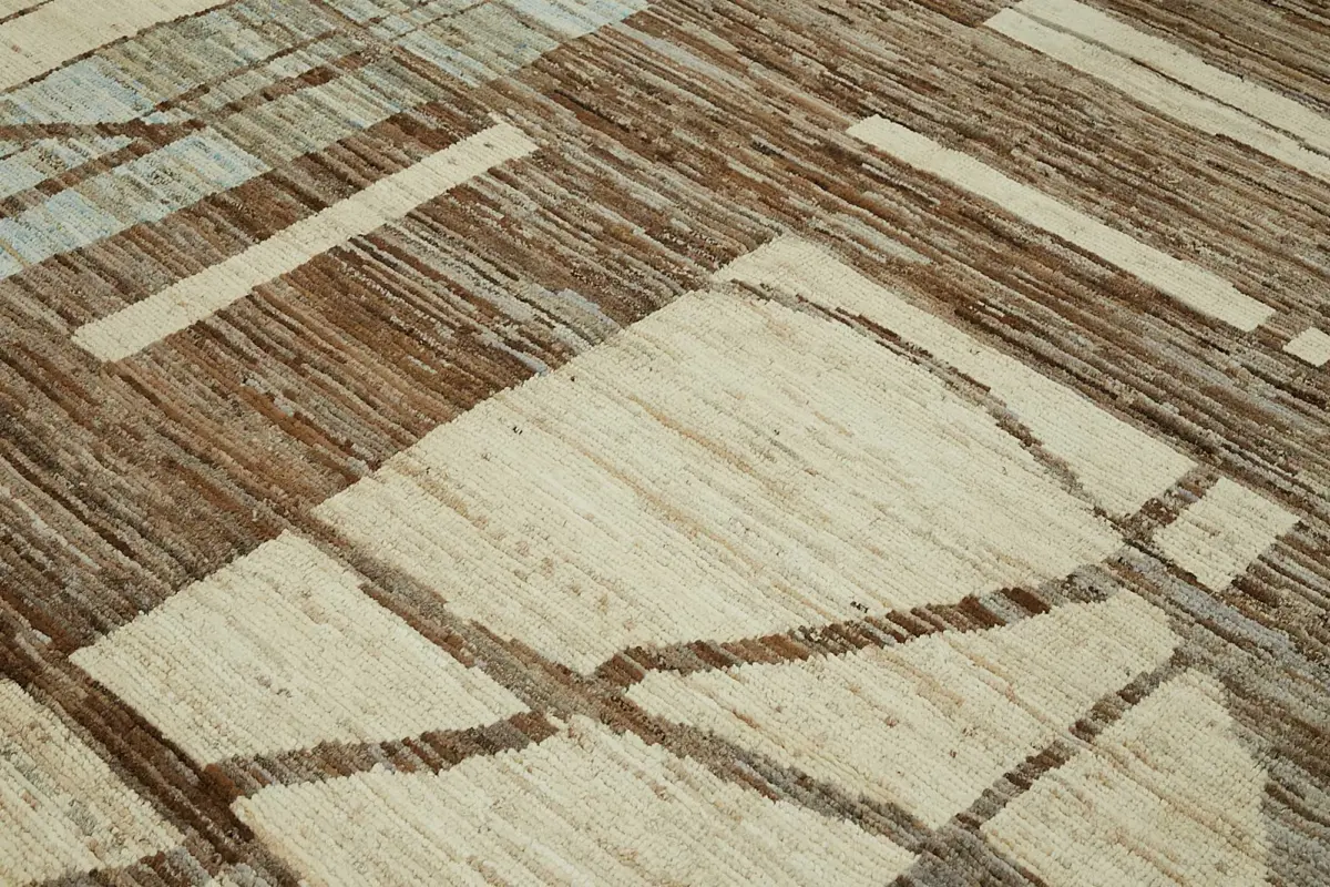 Tribal Modern Dizayn Bej Pamuk Üzerine Yün El Dokuma Halı-286x365 - Görsel 5