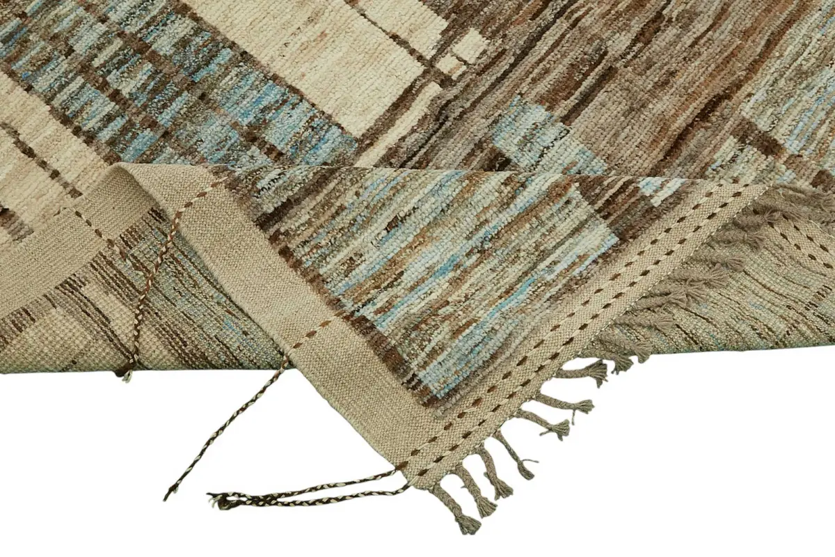 Tribal Modern Dizayn Bej Pamuk Üzerine Yün El Dokuma Halı-286x365 - Görsel 6