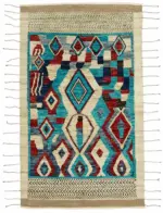 Tribal Modern Dizayn Multi Pamuk Üzerine Yün El Dokuma Halı-154x259