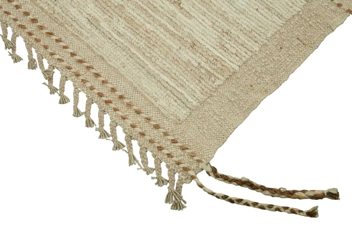 Tribal Modern Dizayn Bej Pamuk Üzerine Yün El Dokuma Halı-261x299 - Görsel 4