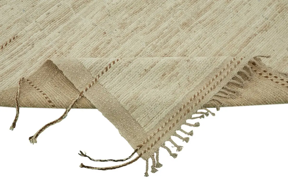 Tribal Modern Dizayn Bej Pamuk Üzerine Yün El Dokuma Halı-261x299 - Görsel 6