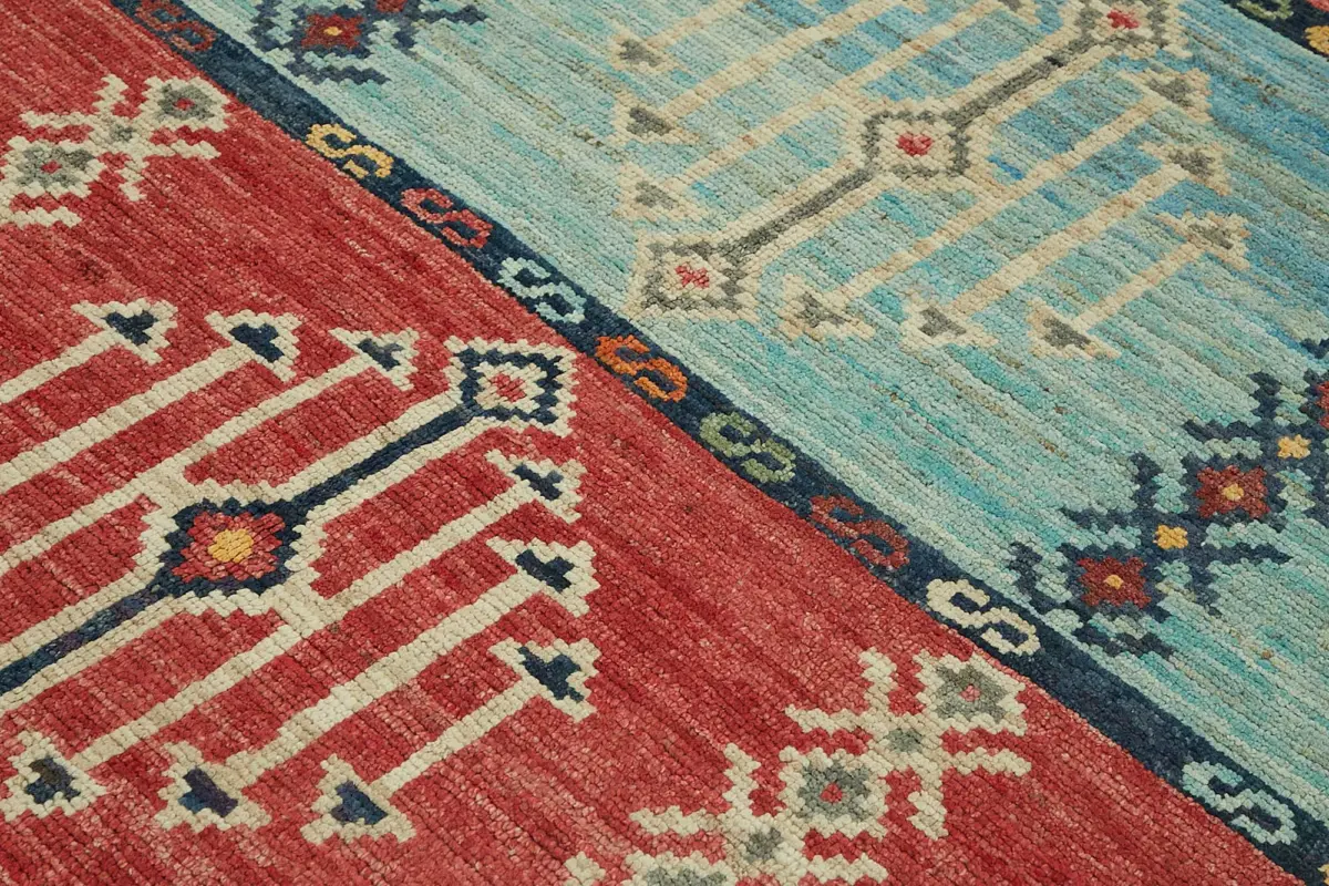 Tribal Modern Dizayn Multi Pamuk Üzerine Yün El Dokuma Halı-254x302 - Görsel 5