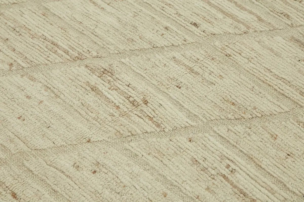 Tribal Modern Dizayn Bej Pamuk Üzerine Yün El Dokuma Halı-201x295 - Görsel 5