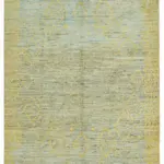 Tribal Modern Dizayn Bej Pamuk Üzerine Yün El Dokuma Halı-200x305