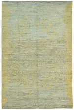 Tribal Modern Dizayn Bej Pamuk Üzerine Yün El Dokuma Halı-200x305