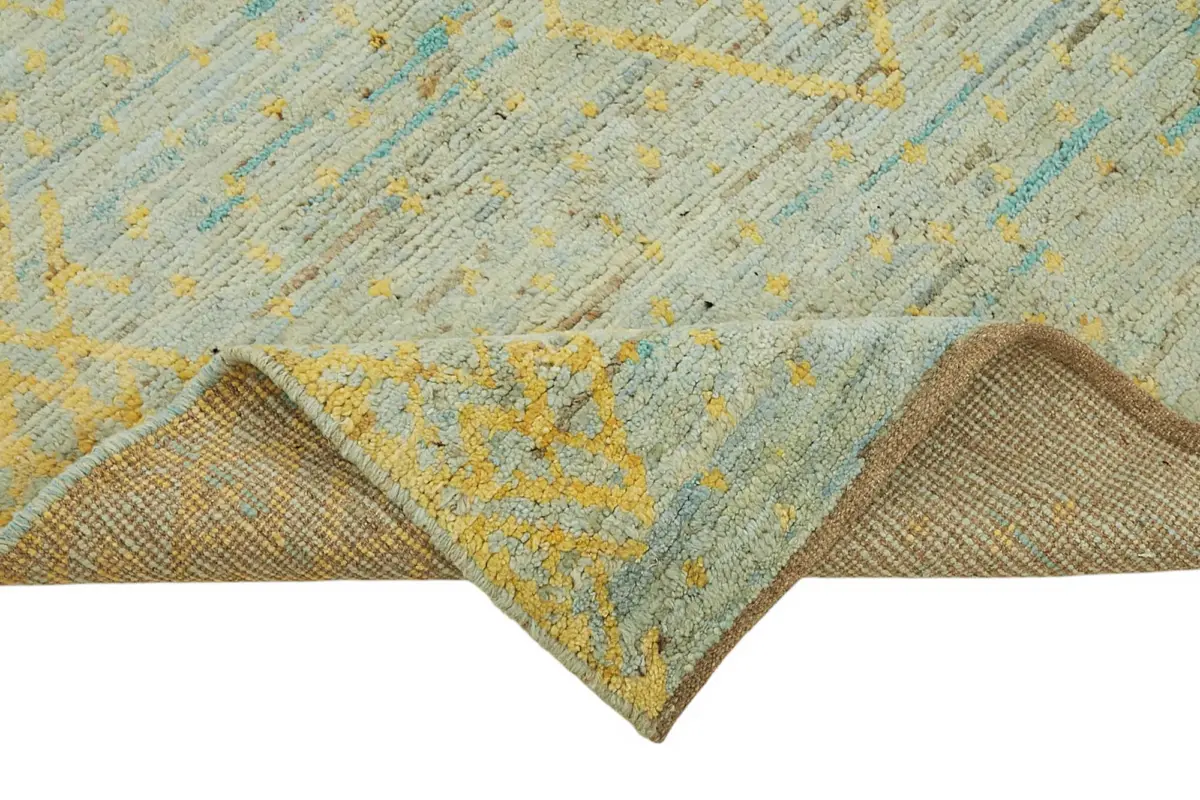 Tribal Modern Dizayn Bej Pamuk Üzerine Yün El Dokuma Halı-200x305 - Görsel 6