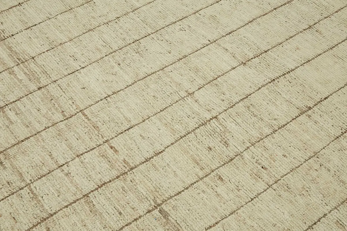 Tribal Modern Dizayn Bej Pamuk Üzerine Yün El Dokuma Halı-255x306 - Görsel 5