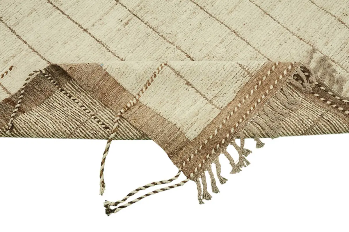 Tribal Modern Dizayn Bej Pamuk Üzerine Yün El Dokuma Halı-255x306 - Görsel 6
