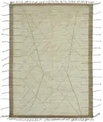 Tribal Modern Dizayn Bej Pamuk Üzerine Yün El Dokuma Halı-206x295