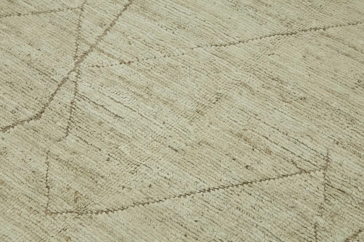 Tribal Modern Dizayn Bej Pamuk Üzerine Yün El Dokuma Halı-206x295 - Görsel 5