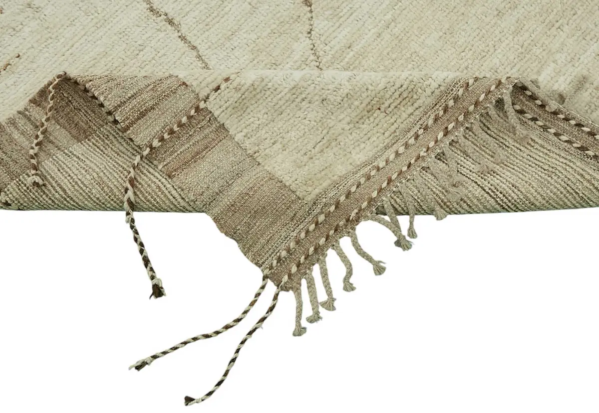 Tribal Modern Dizayn Bej Pamuk Üzerine Yün El Dokuma Halı-206x295 - Görsel 6
