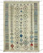 Tribal Modern Dizayn Bej Pamuk Üzerine Yün El Dokuma Halı-211x300