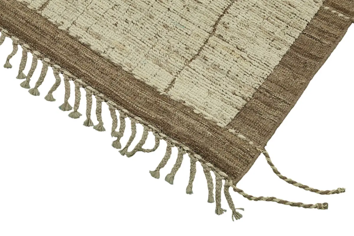 Tribal Modern Dizayn Bej Pamuk Üzerine Yün El Dokuma Halı-216x308 - Görsel 4