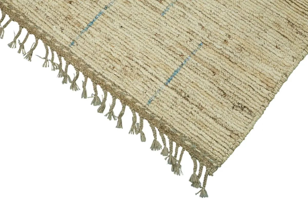 Tribal Modern Dizayn Bej Pamuk Üzerine Yün El Dokuma Halı-257x295 - Görsel 4