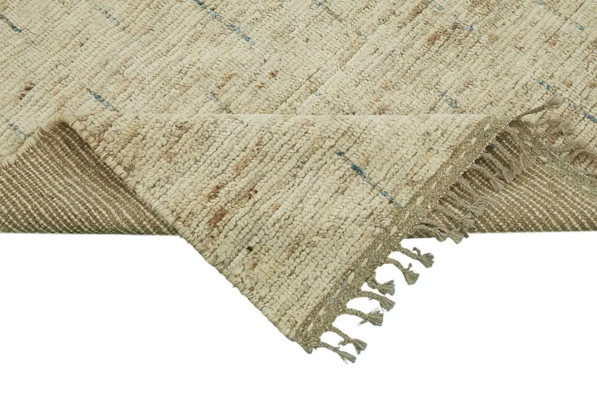 Tribal Modern Dizayn Bej Pamuk Üzerine Yün El Dokuma Halı-257x295 - Görsel 6