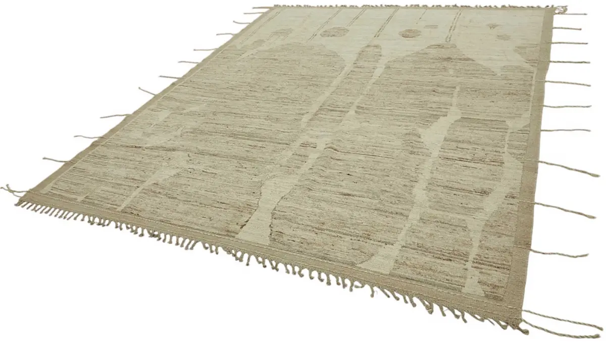 Tribal Modern Dizayn Bej Pamuk Üzerine Yün El Dokuma Halı-253x307 - Görsel 3