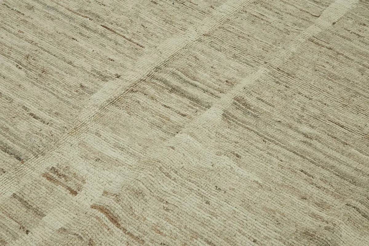 Tribal Modern Dizayn Bej Pamuk Üzerine Yün El Dokuma Halı-253x307 - Görsel 5