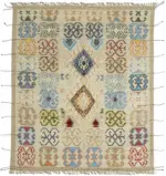 Tribal Modern Dizayn Multi Pamuk Üzerine Yün El Dokuma Halı-251x301