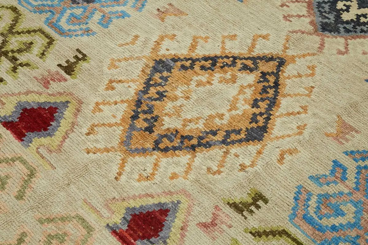 Tribal Modern Dizayn Multi Pamuk Üzerine Yün El Dokuma Halı-251x301 - Görsel 5