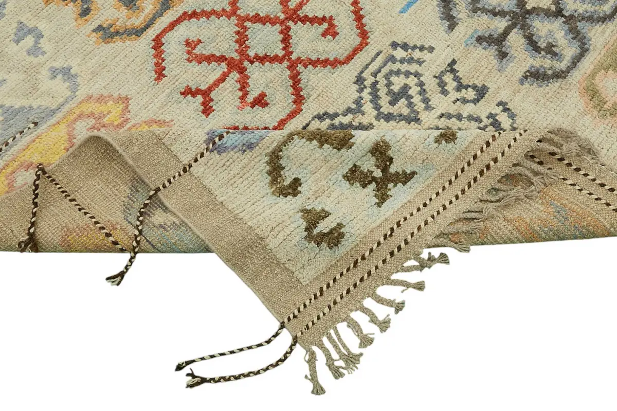 Tribal Modern Dizayn Multi Pamuk Üzerine Yün El Dokuma Halı-251x301 - Görsel 6