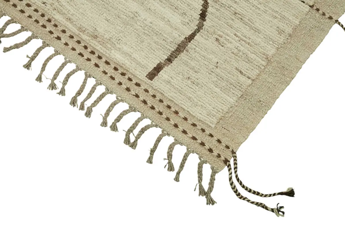 Tribal Modern Dizayn Bej Pamuk Üzerine Yün El Dokuma Halı-257x301 - Görsel 4