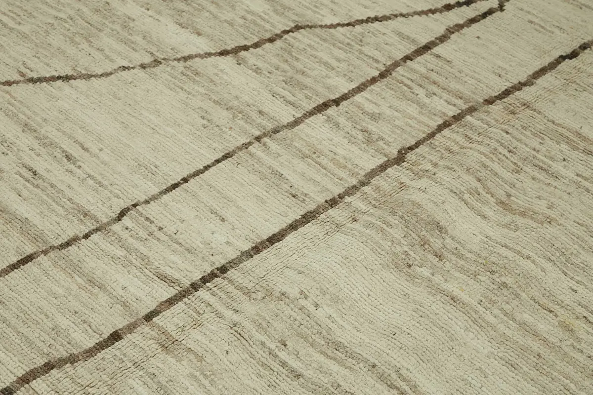 Tribal Modern Dizayn Bej Pamuk Üzerine Yün El Dokuma Halı-257x301 - Görsel 5