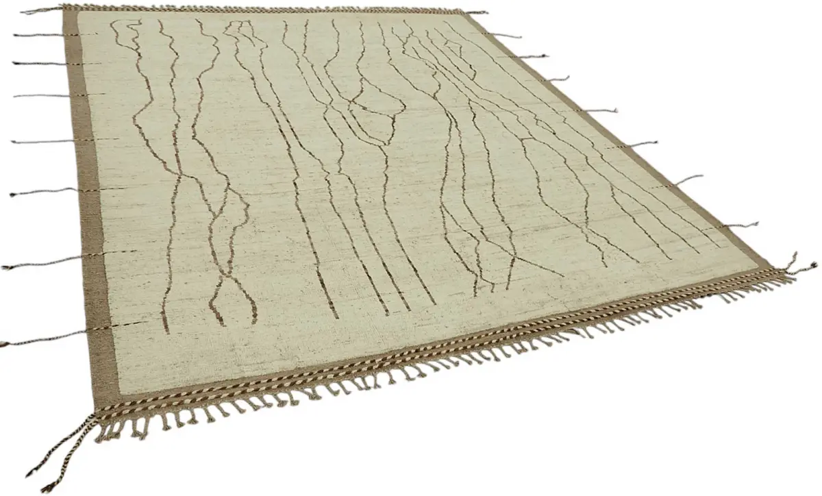 Tribal Modern Dizayn Bej Pamuk Üzerine Yün El Dokuma Halı-257x298 - Görsel 2