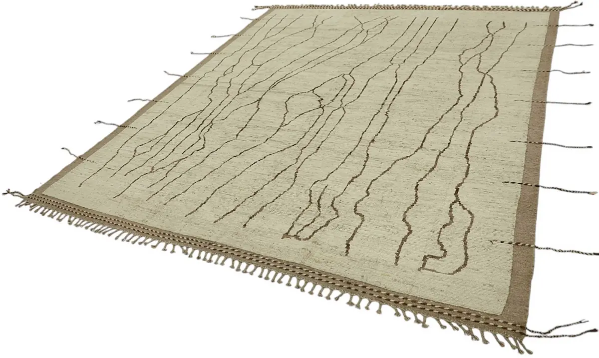 Tribal Modern Dizayn Bej Pamuk Üzerine Yün El Dokuma Halı-257x298 - Görsel 3