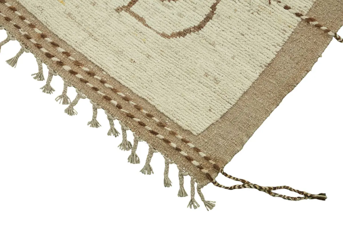 Tribal Modern Dizayn Bej Pamuk Üzerine Yün El Dokuma Halı-257x298 - Görsel 4