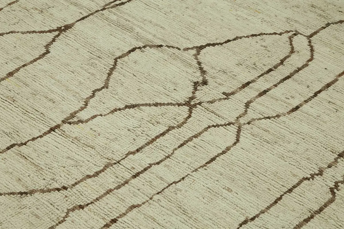 Tribal Modern Dizayn Bej Pamuk Üzerine Yün El Dokuma Halı-257x298 - Görsel 5