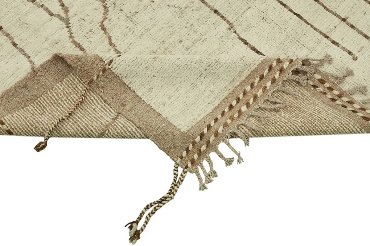 Tribal Modern Dizayn Bej Pamuk Üzerine Yün El Dokuma Halı-257x298 - Görsel 6