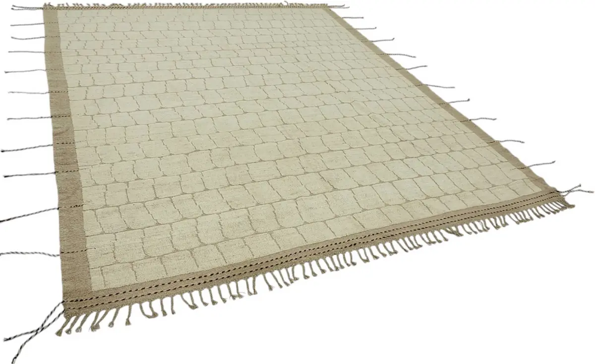 Tribal Modern Dizayn Bej Pamuk Üzerine Yün El Dokuma Halı-249x312 - Görsel 2